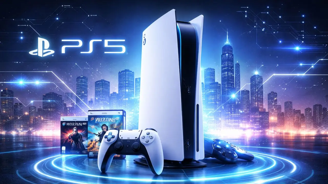 Futuristic PlayStation 5 at twilight